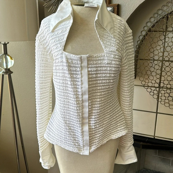 White button down long sleeve stretchy open collar Size 44 or us size 16 nwt - Picture 3 of 13